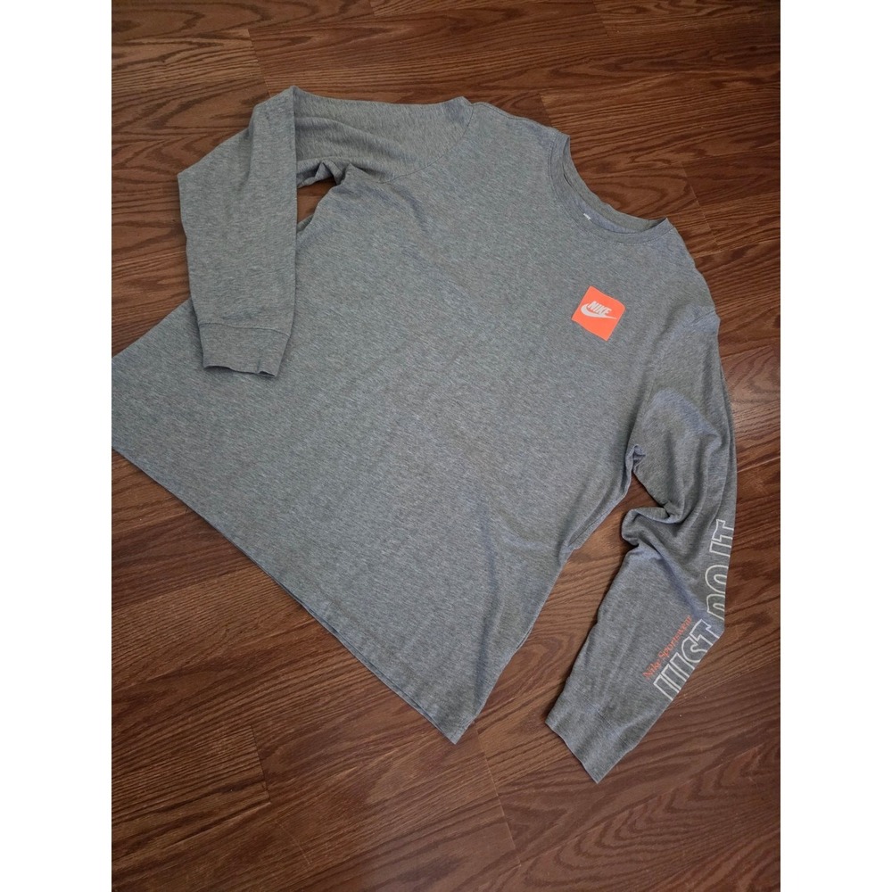 Nike Sportswear Mens XL Long Sleeve T-Shirt Heather Grey Just Do It‎ Graphic Tee